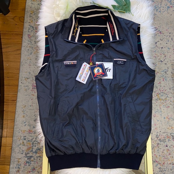 Green Coast Men Yachting Outfit Reversible Navy Blue/Colorful Stripped Vest XXL - Picture 3 of 17